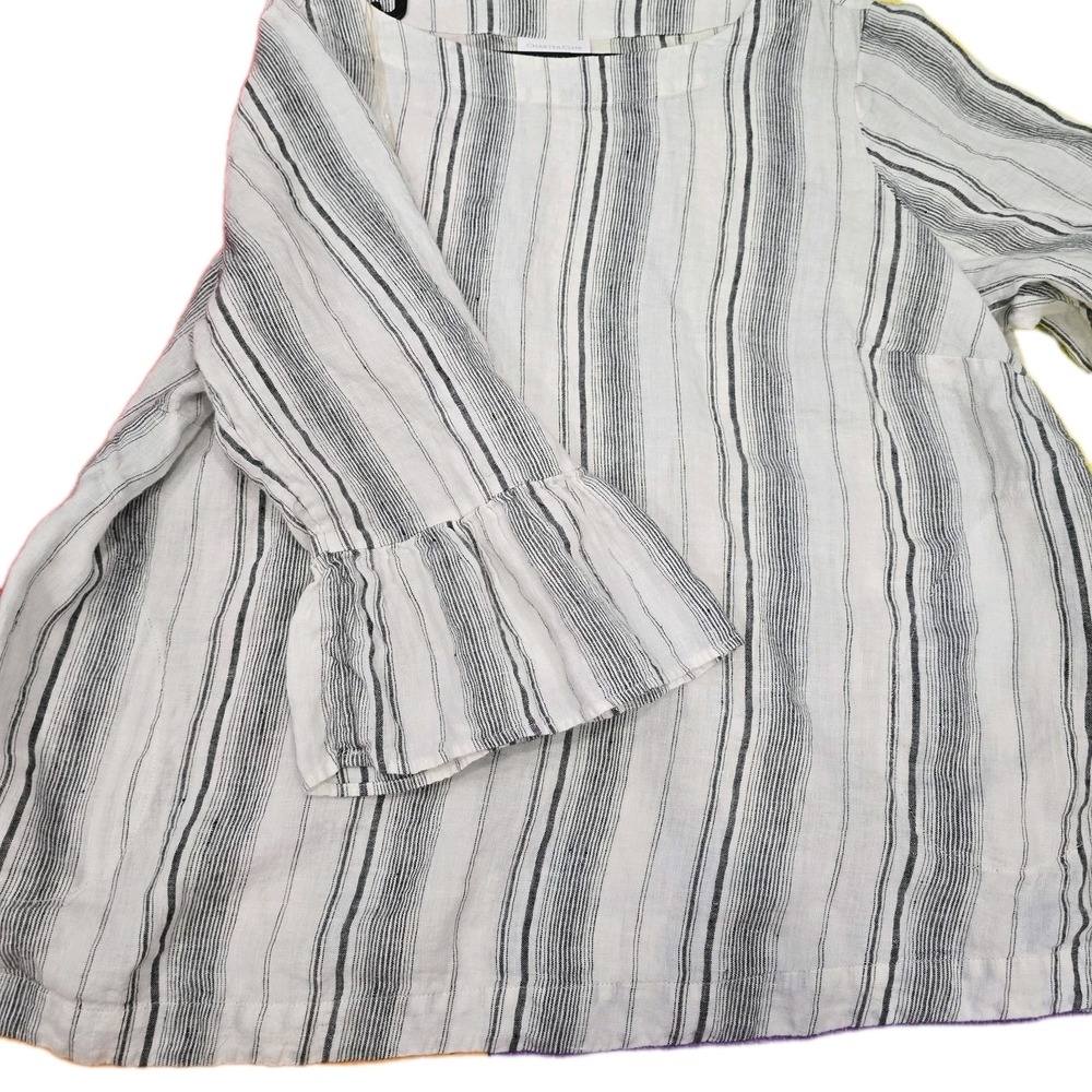 Charter Club Women's 2X Top 100% Linen Striped Ruffle Bell Sleeve Boho Blouse